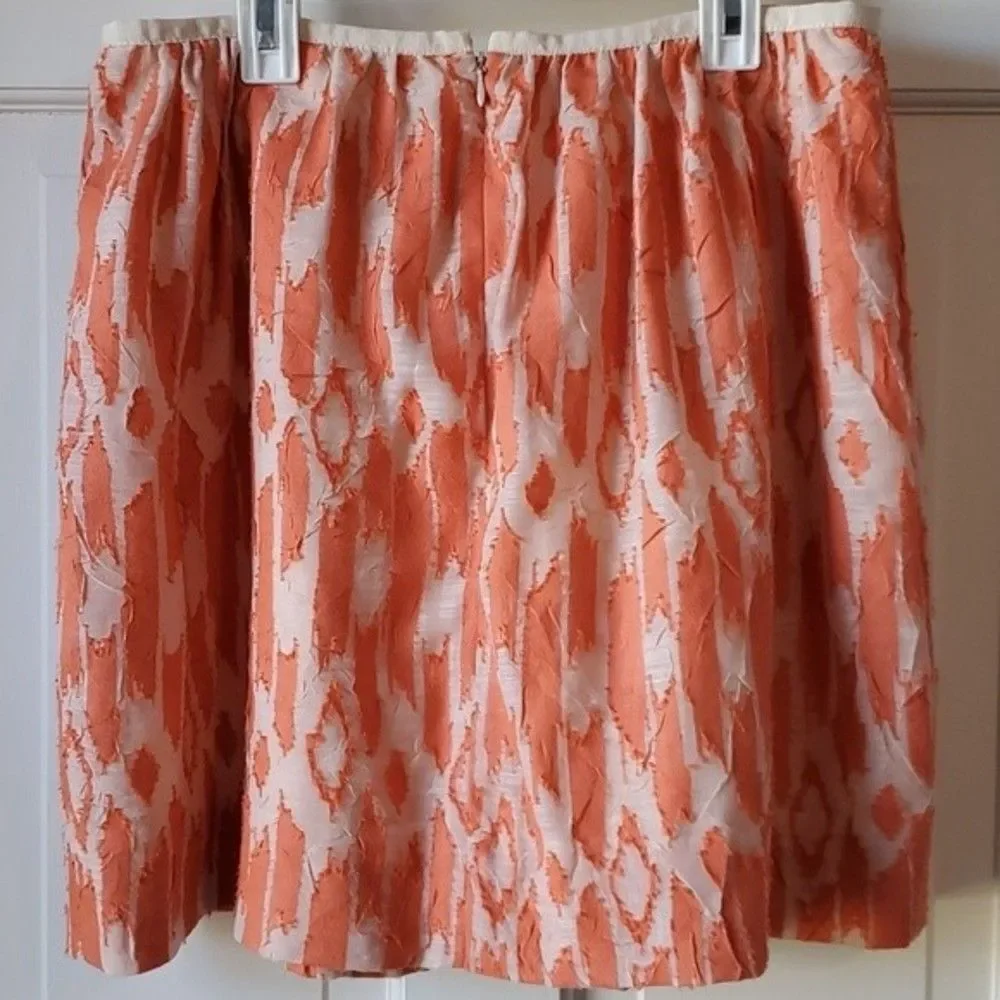 J. CREW ORANGE CREAM IKAT CRINKLE GATHERED SKIRT SIZE 8 FALL SPRING